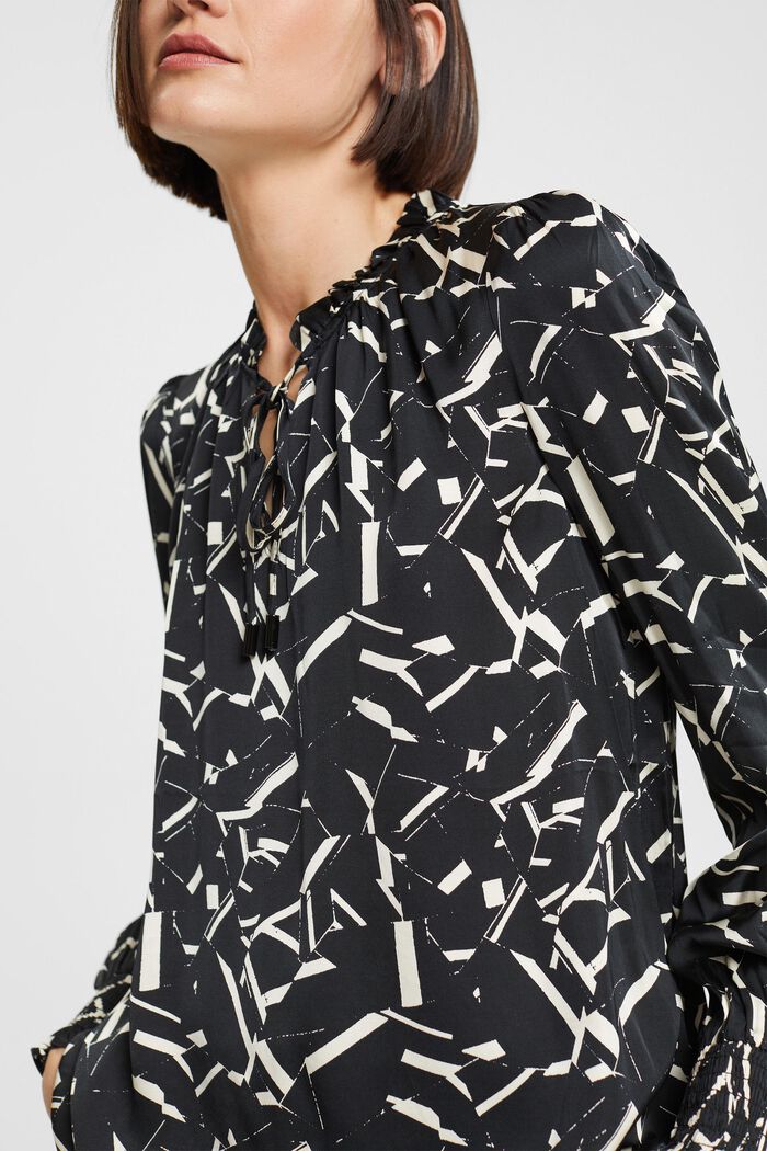 Satin ruffle collar blouse, LENZING™ ECOVERO™, BLACK, detail image number 2