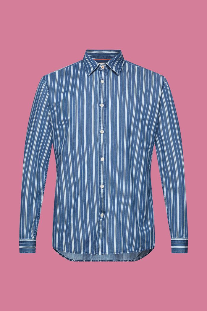 Slim fit denim shirt with stripes, ICE/BLUE, detail image number 6
