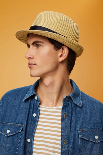 Straw trilby hat with woven hatband