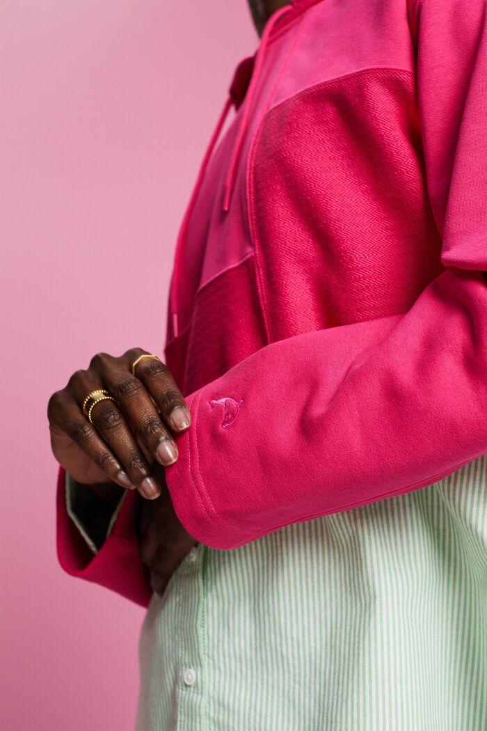 Cropped patchwork hoodie, PINK FUCHSIA, detail image number 2