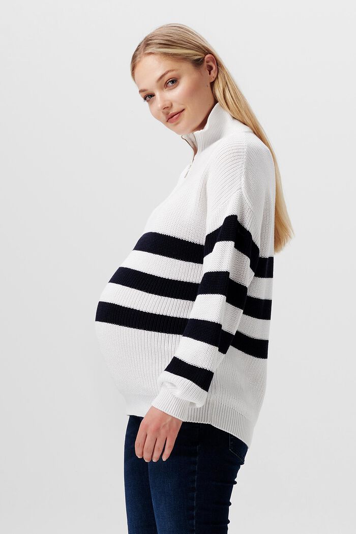 Striped half-zip jumper, organic cotton, OFF WHITE, detail image number 2