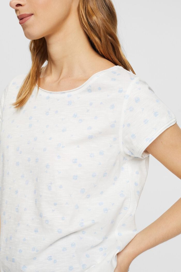 Floral t-shirt with rolled edges, OFF WHITE, detail image number 2