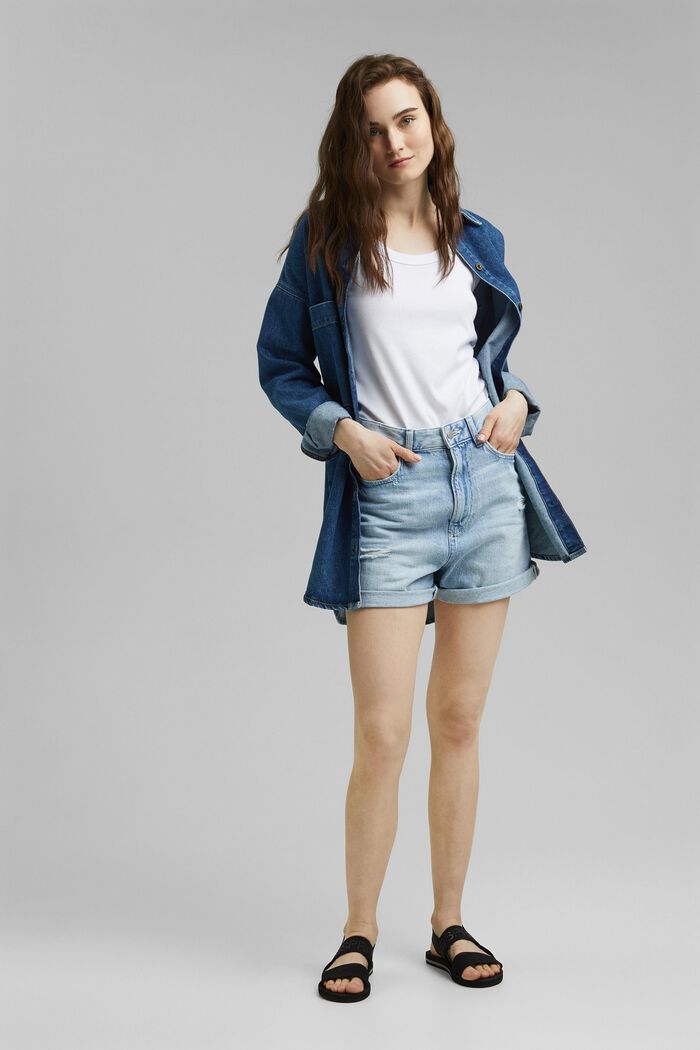 Denim shorts made of 100% organic cotton, BLUE LIGHT WASHED, detail image number 1