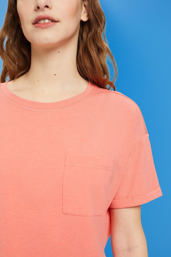 T-shirt with a breast pocket in blended cotton, CORAL, detail image number 2