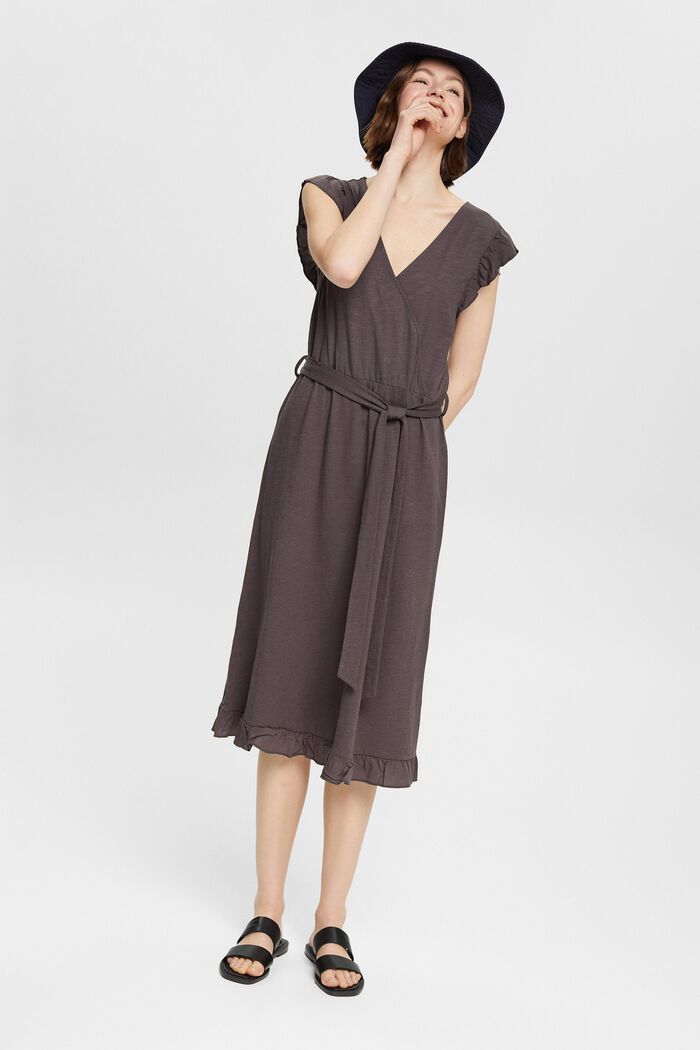 Containing TENCEL™: midi dress with a tie-around belt, ANTHRACITE, detail image number 1