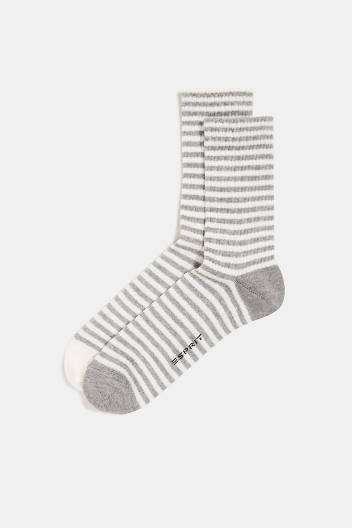 Double pack of socks with a striped look, LIGHT GREY, detail image number 0