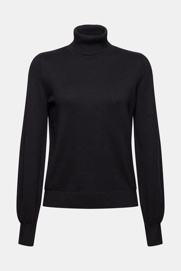 Cashmere blend: polo neck jumper, organic cotton, BLACK, detail image number 0
