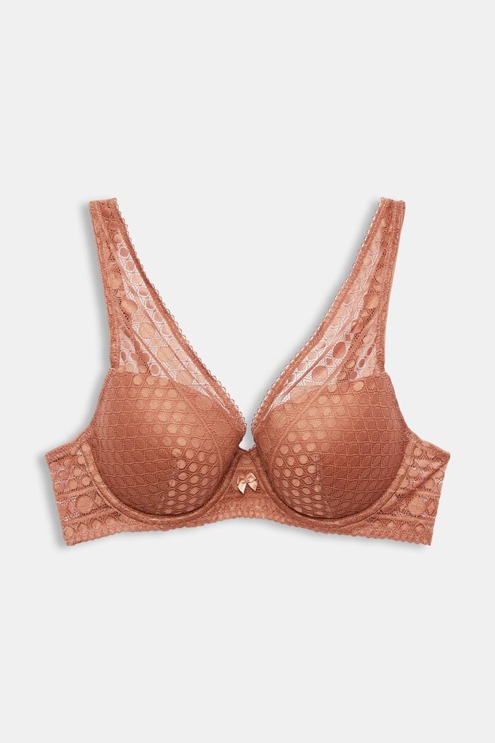 Padded underwire bra with geometric lace, CINNAMON, detail image number 4