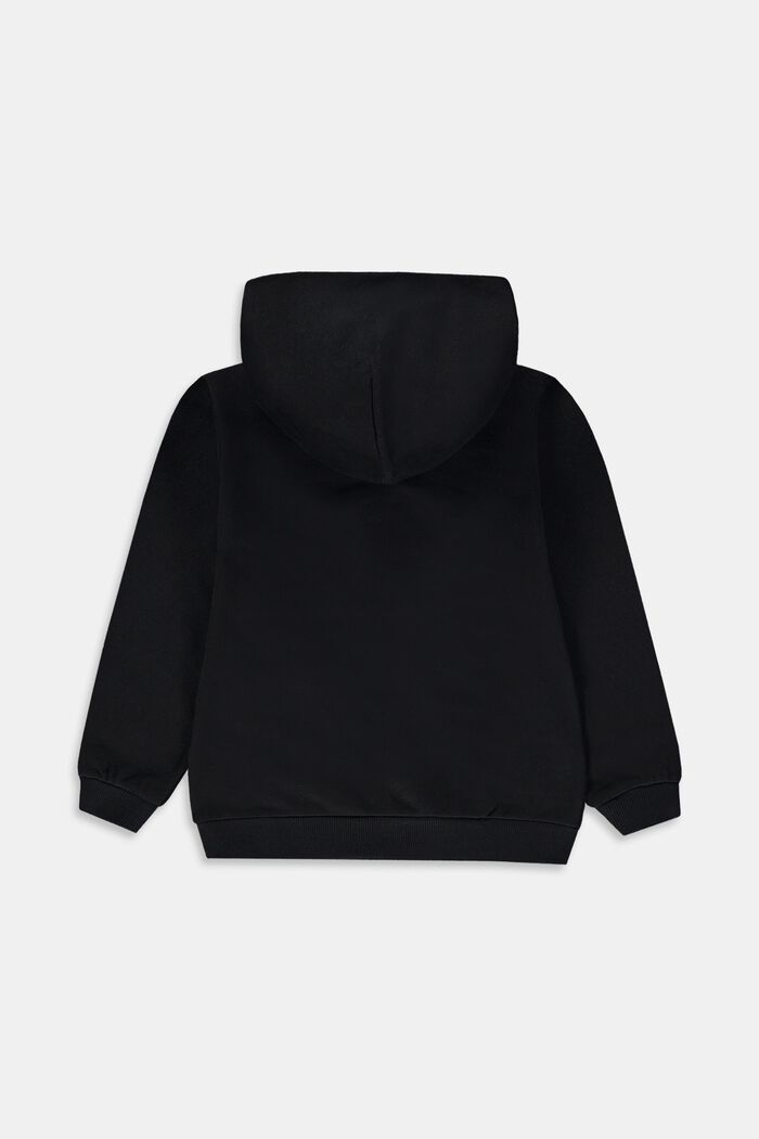 Cotton hoodie with positive print on front, BLACK, detail image number 1