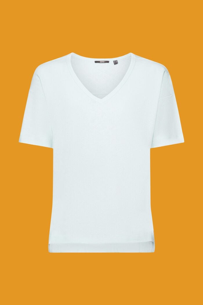 Linen blend V-neck t-shirt, LIGHT AQUA GREEN, detail image number 6