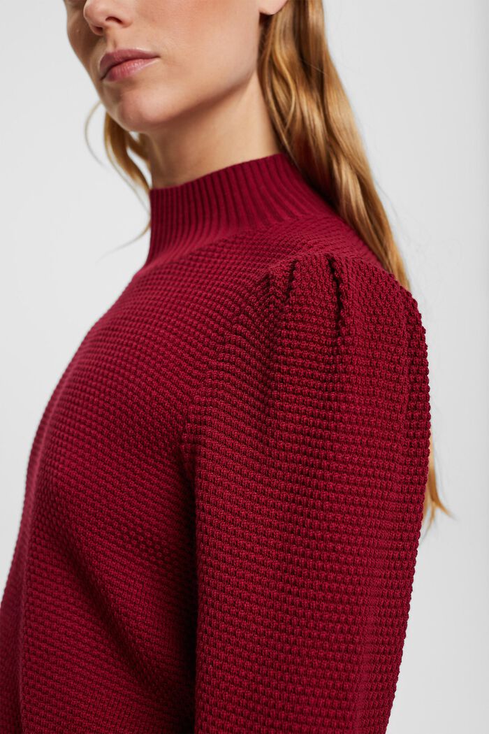 Textured mock neck jumper, cotton blend, CHERRY RED, detail image number 0