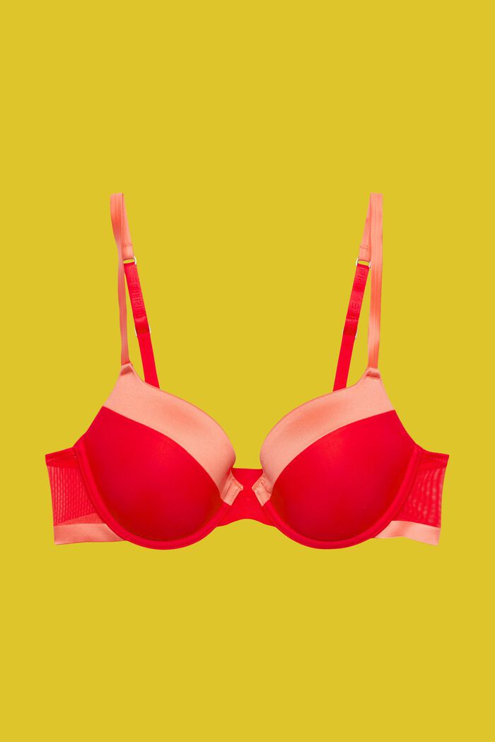 Underwired, padded bra with side mesh insert, RED, detail image number 4