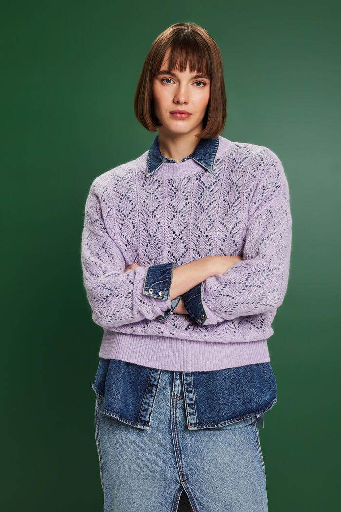 Open-Knit Wool-Blend Sweater, LAVENDER, detail image number 0