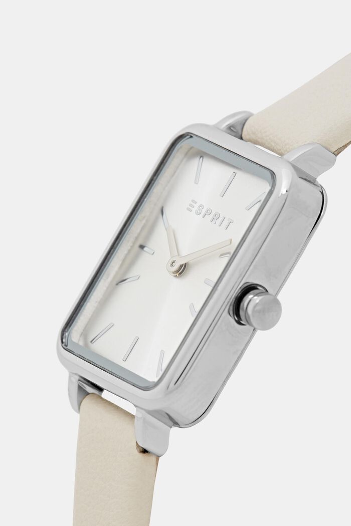Square-shaped watch with a leather strap, BEIGE, detail image number 1