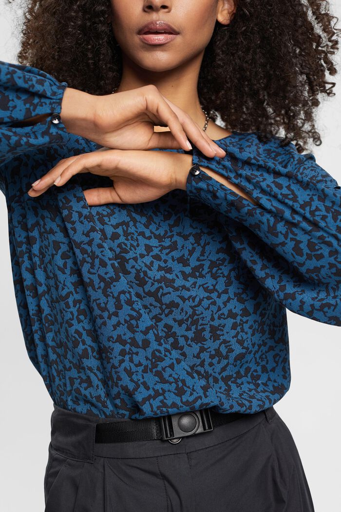 Patterned viscose blouse, PETROL BLUE, detail image number 2