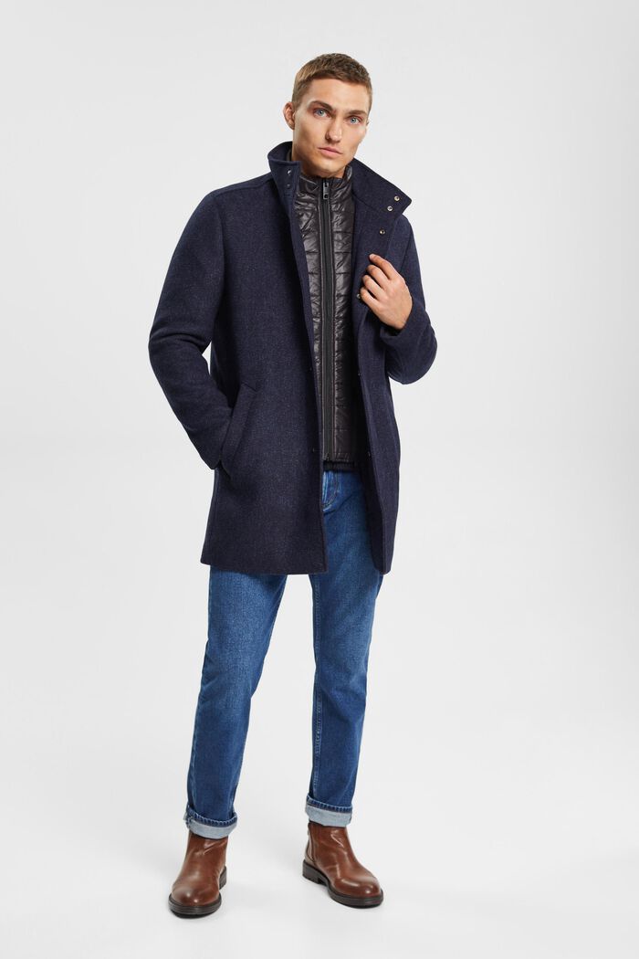 Padded wool blend coat with detachable lining, DARK BLUE, detail image number 1