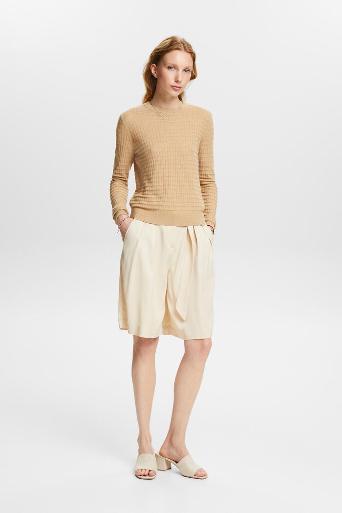 Structured Knit Sweater, BEIGE, detail image number 1