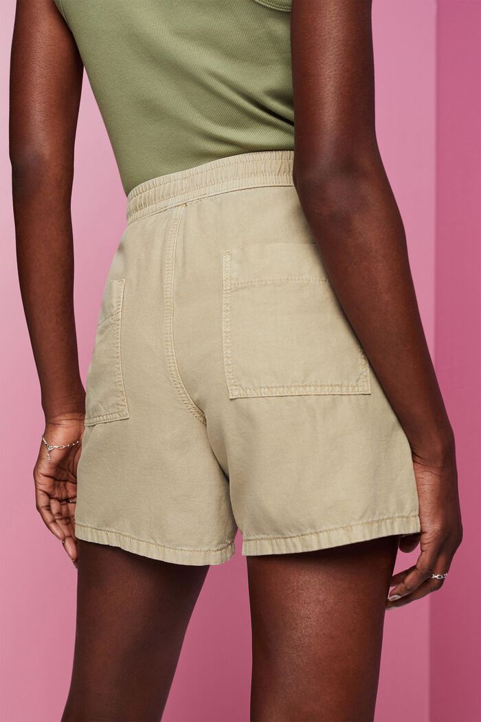 Smocked-Waist Twill Shorts, DUSTY GREEN, detail image number 4