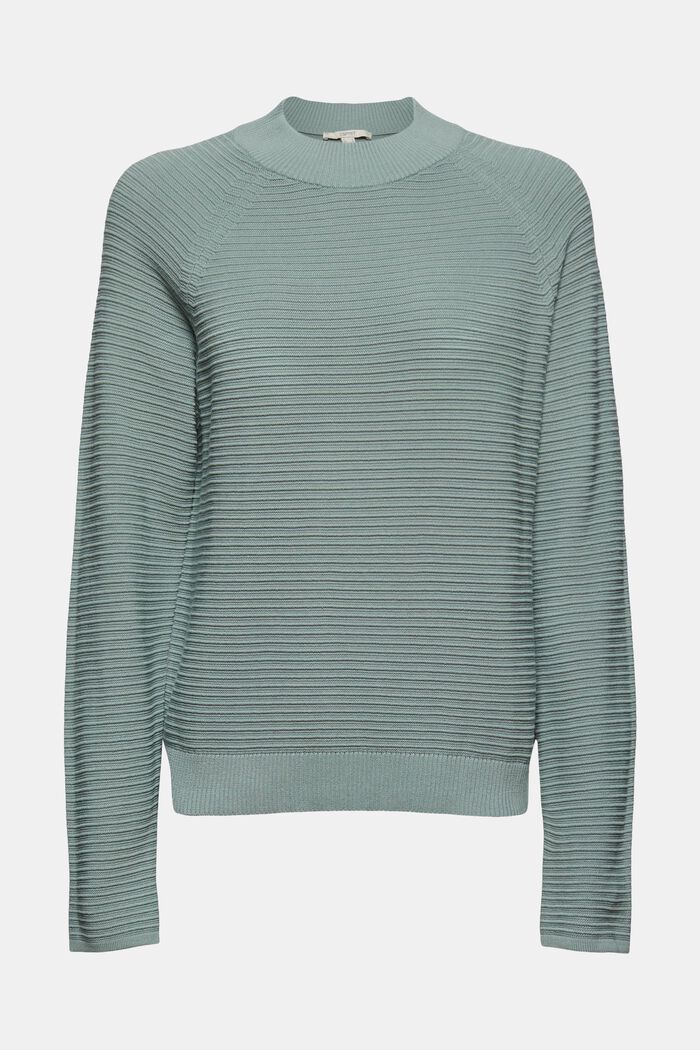 Jumper with a ribbed texture, organic cotton, DUSTY GREEN, detail image number 0
