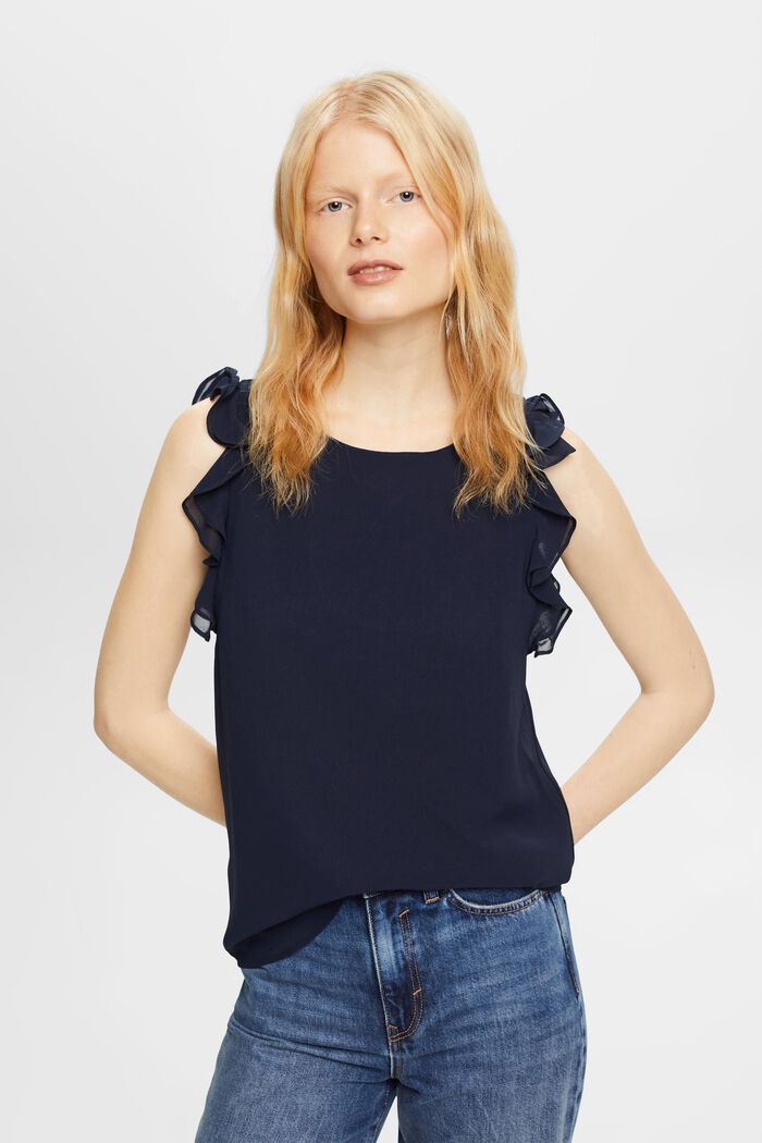 Chiffon blouse with ruffles, NAVY, detail image number 0