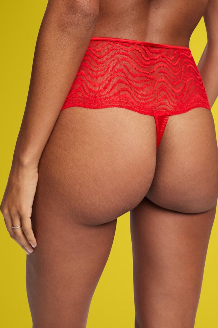 High-waist thong with lace, RED, detail image number 3