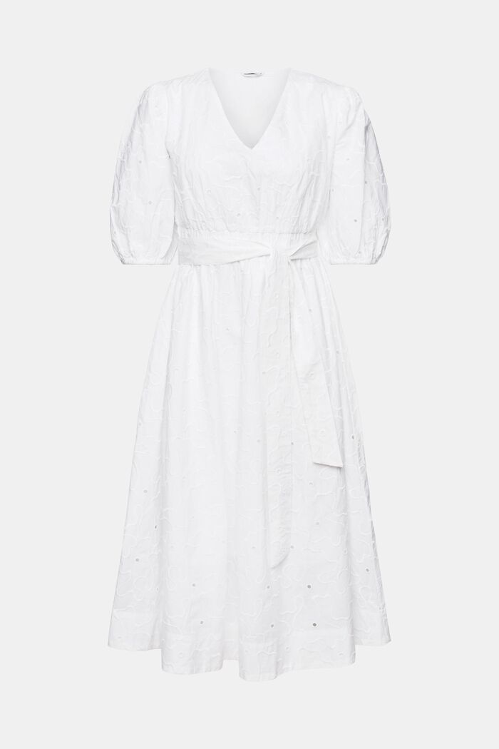Belted Puff Sleeve Midi Dress, WHITE, detail image number 6