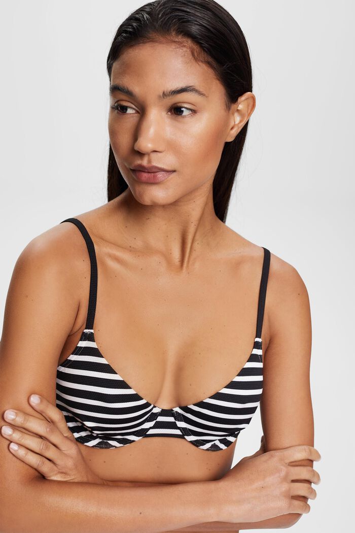 Unpadded & underwired bikini top with stripes, BLACK, detail image number 0