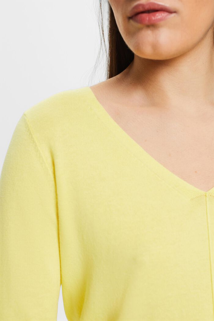 Cotton V-Neck Sweater, PASTEL YELLOW, detail image number 2