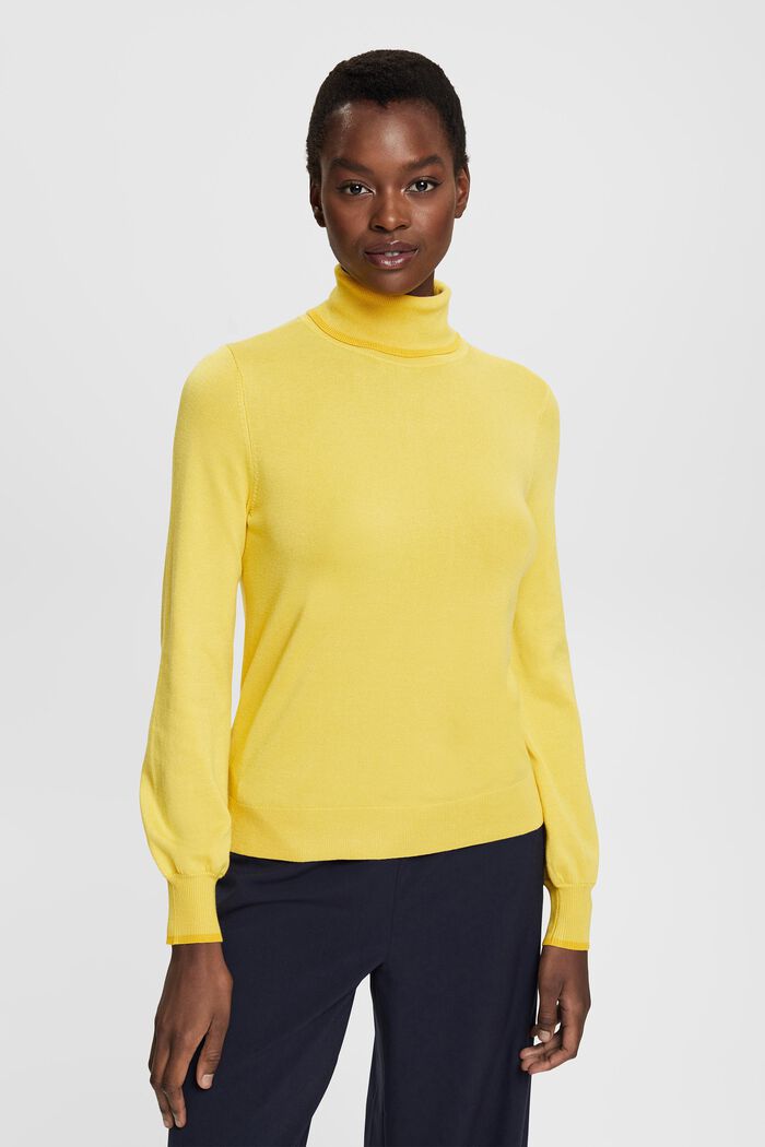 Knitted polo neck sweater, DUSTY YELLOW, detail image number 1