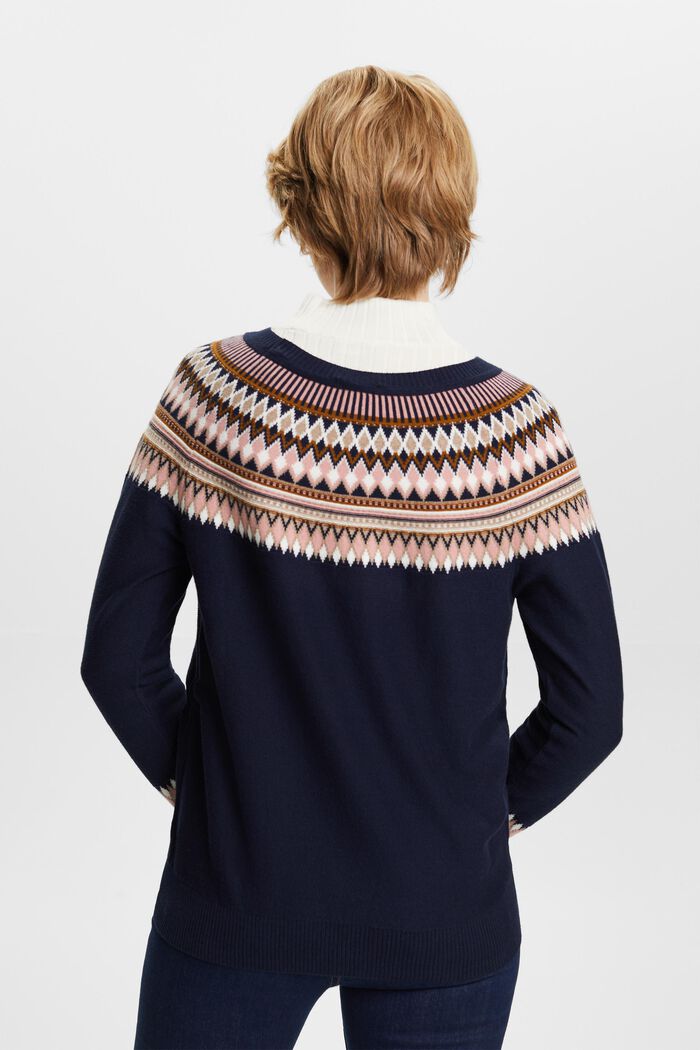 Cotton Jacquard Sweater, NAVY, detail image number 3