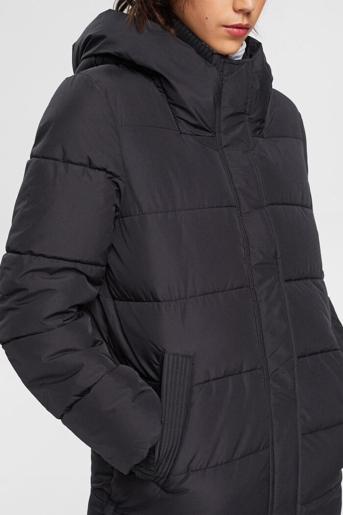 Quilted coat with rib knit details, BLACK, detail image number 0