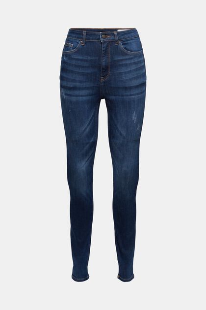 Super stretch jeans made of organic cotton, BLUE DARK WASHED, overview