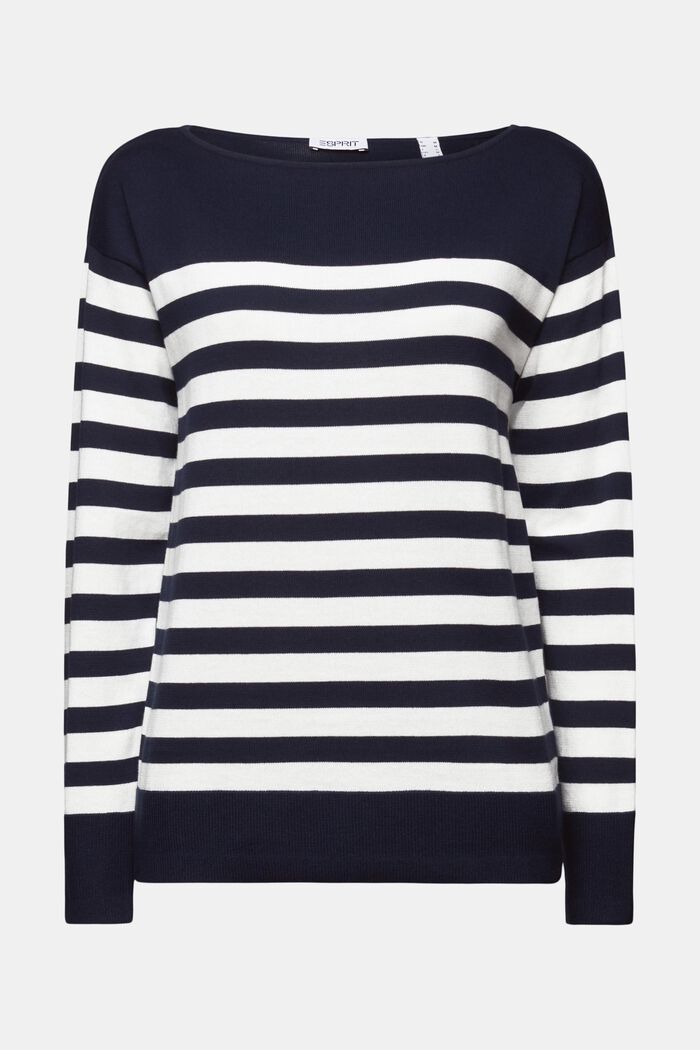 Striped Boatneck Cotton Sweatshirt, NAVY, detail image number 6