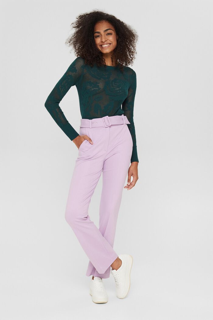 Stretch trousers with a belt and straight leg, LILAC, detail image number 6