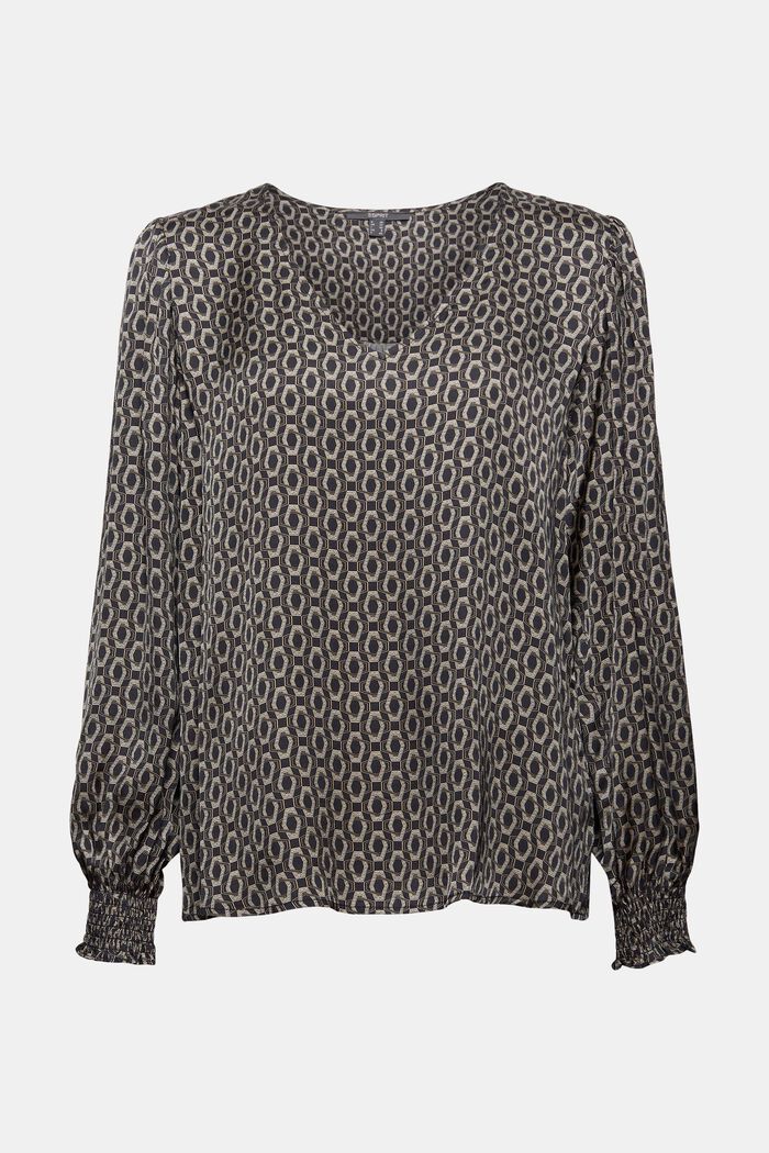 Printed satin blouse, LENZING™ ECOVERO™, BLACK, detail image number 8