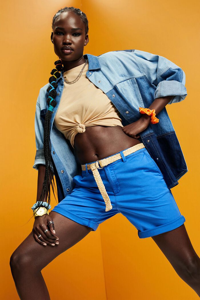 Shorts with braided raffia belt, BRIGHT BLUE, detail image number 5