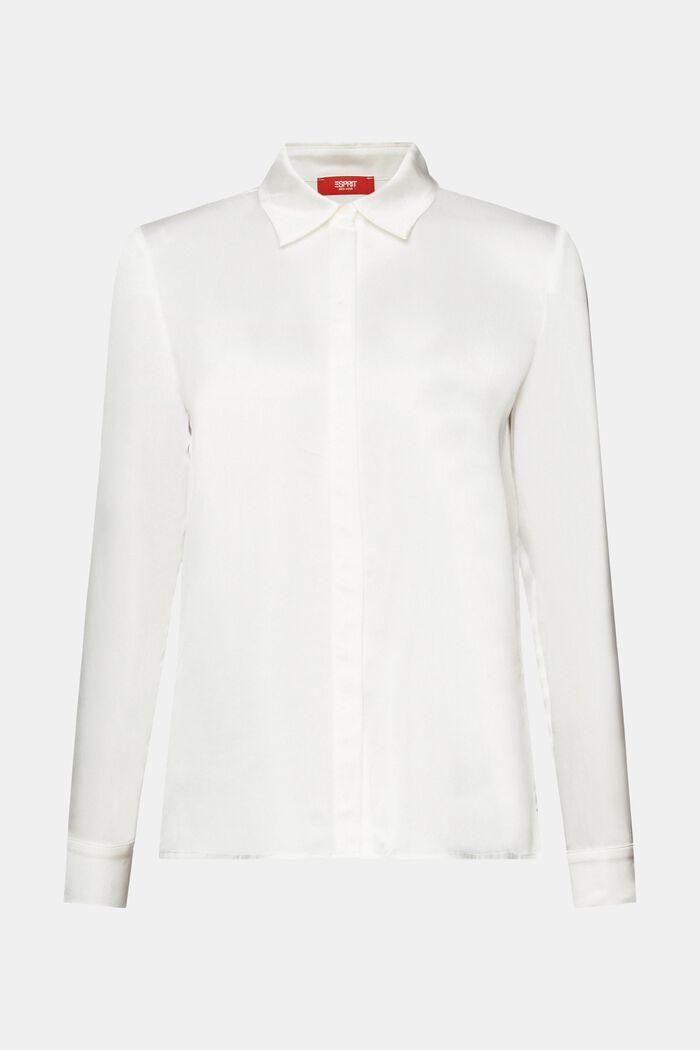 Long-Sleeve Satin Blouse, OFF WHITE, detail image number 6