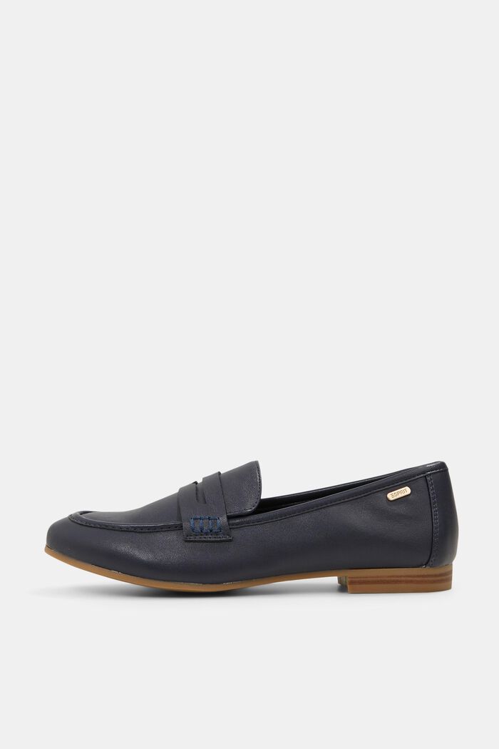 Moccasin loafers in faux smooth leather, NAVY, overview