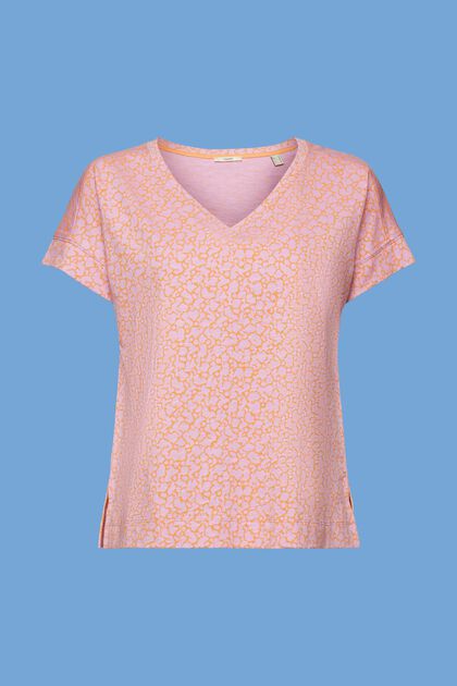 V-necked cotton t-shirt with all-over pattern