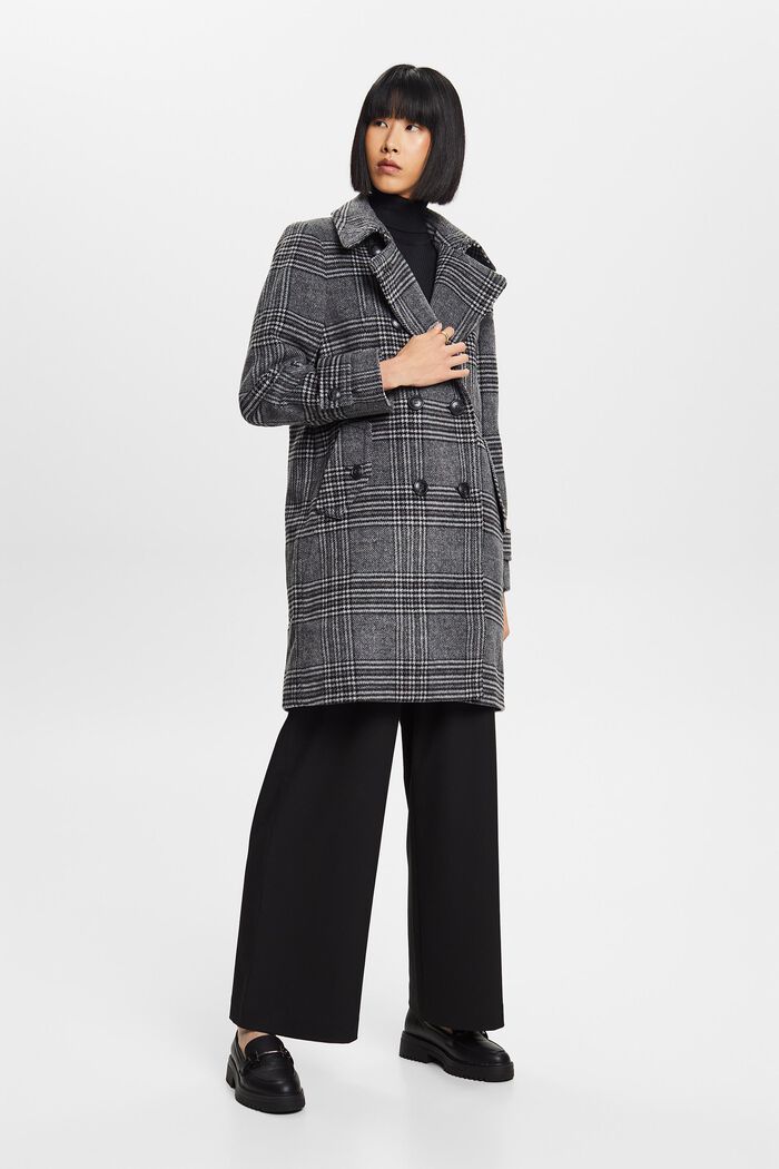 Recycelt: checked wool blend coat with cashmere, BLACK, detail image number 4
