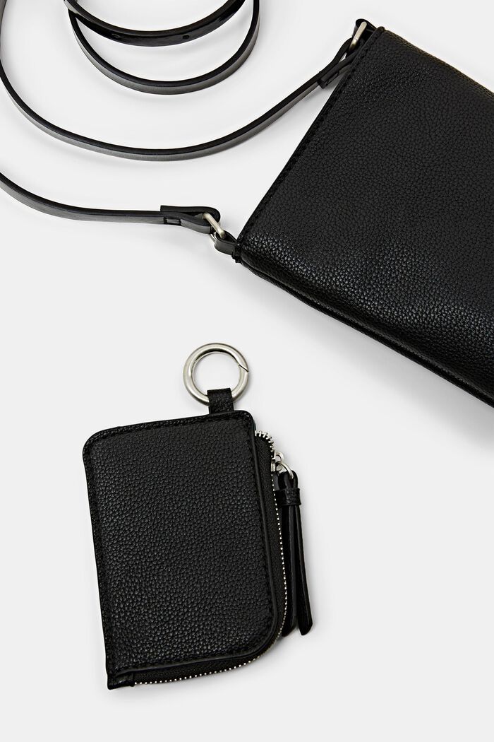 Faux Leather Crossbody Phone Pouch, BLACK, detail image number 3