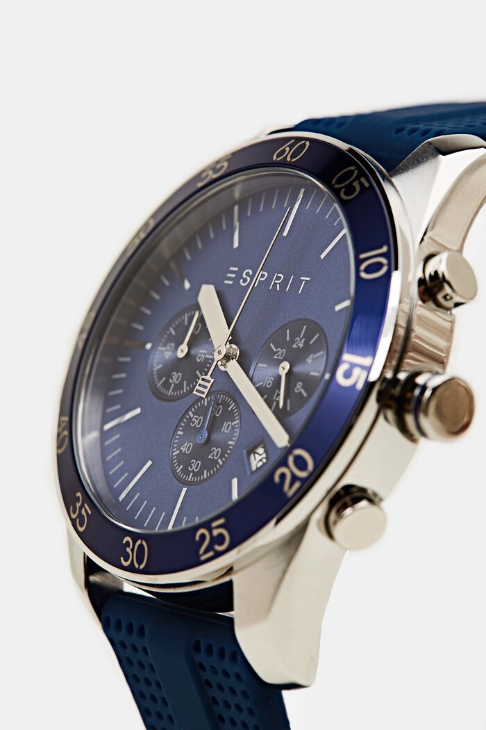 Stainless steel chronograph with a rubber strap, BLUE, detail image number 1
