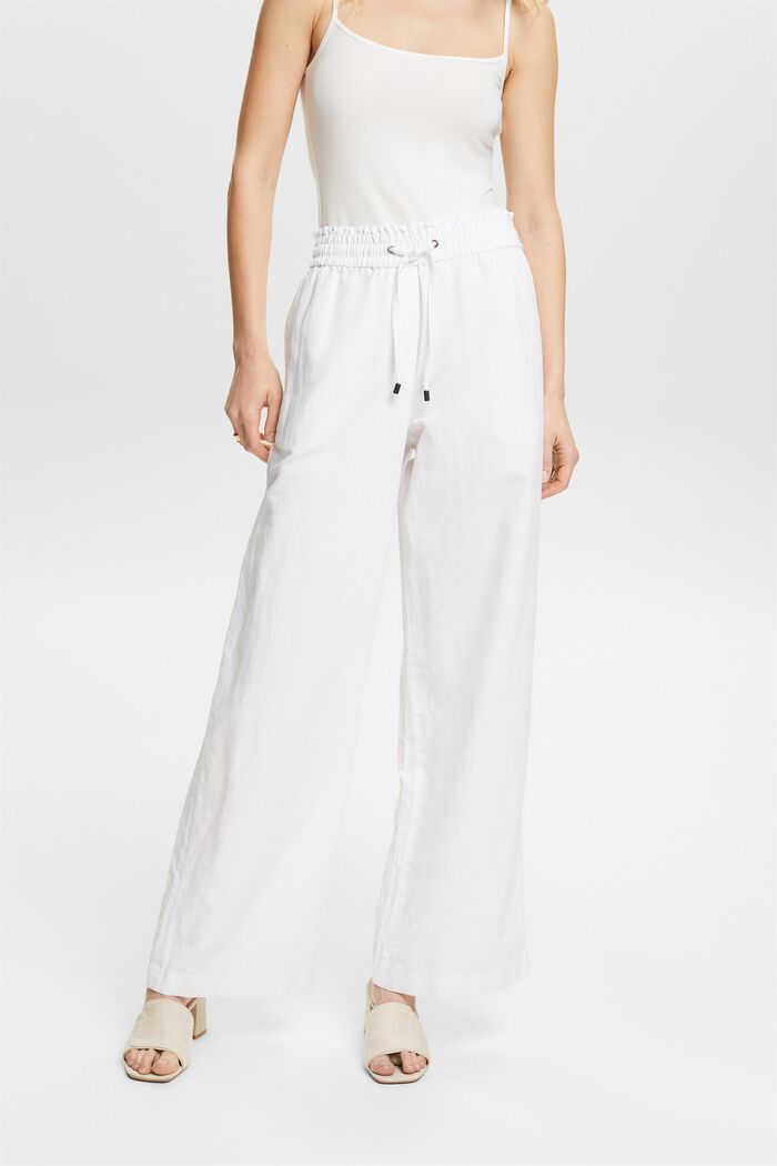 Cotton-Linen Pants, WHITE, detail image number 0