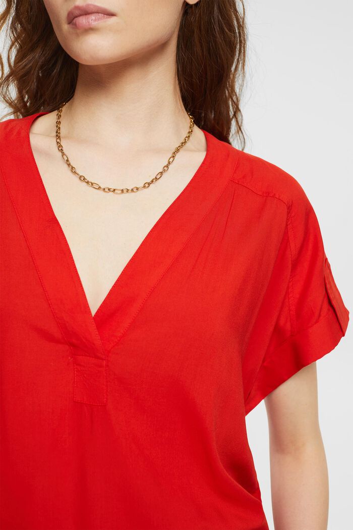 V-neck blouse,  LENZING™ ECOVERO™, ORANGE RED, detail image number 0