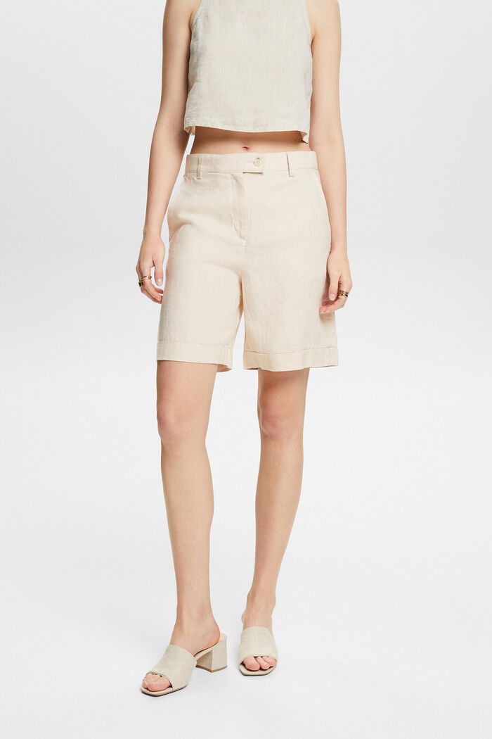 Linen Cuffed Shorts, CREAM BEIGE, detail image number 0