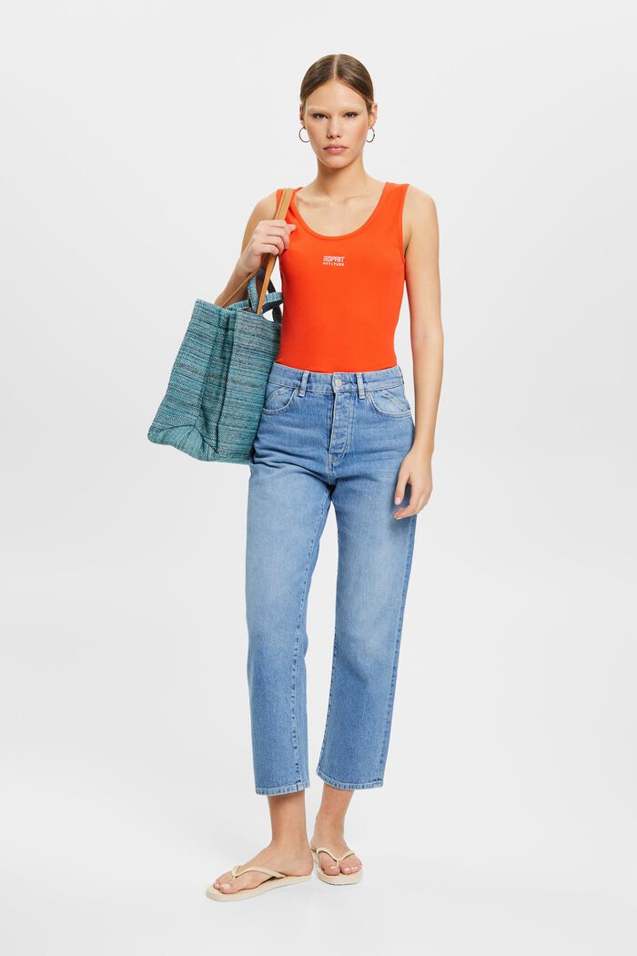 Shopper bag in multi-coloured design, TEAL GREEN, detail image number 4