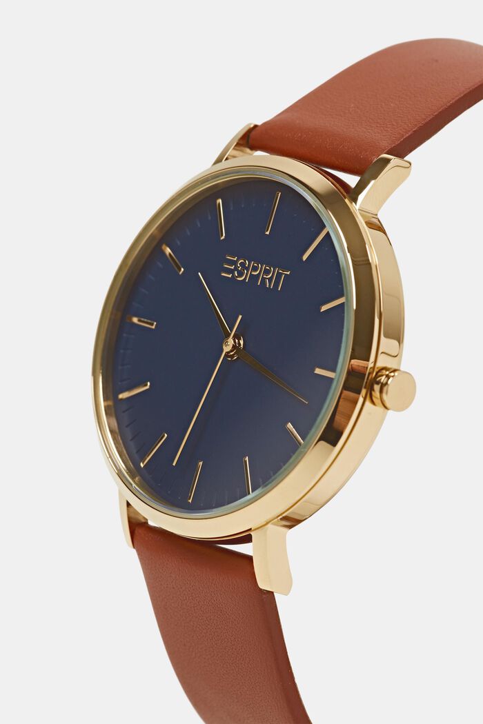 Gold-Tone Stainless Steel Leather Watch, GOLD, detail image number 1