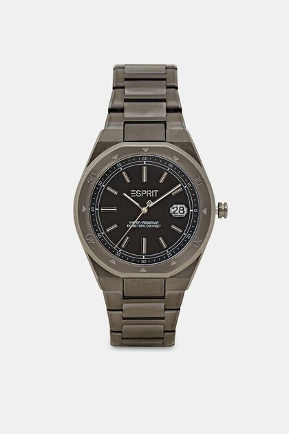 Edelstahl-Uhr mit Gliederarmband, GUNMETAL, overview