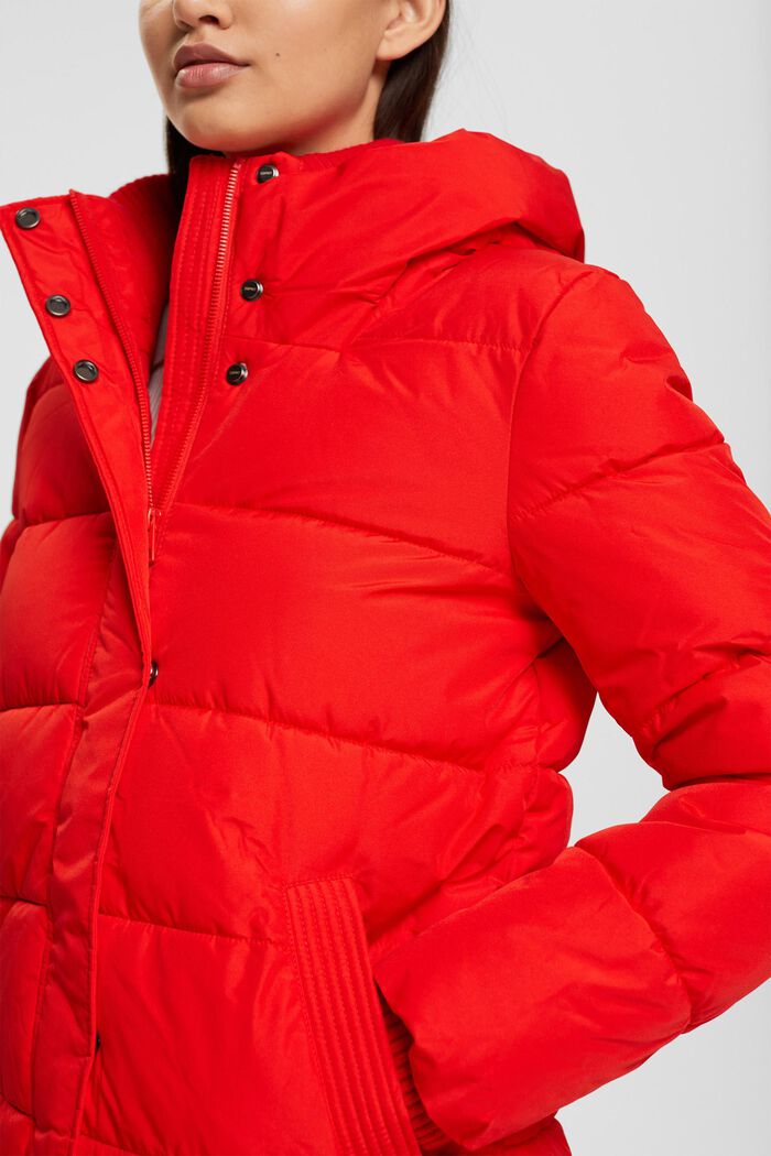 Quilted coat with rib knit details, RED, detail image number 0