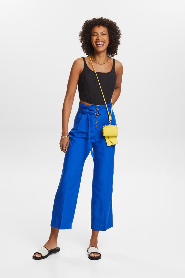 Mix and Match Cropped High-Rise Culotte Pants, BRIGHT BLUE, detail image number 1